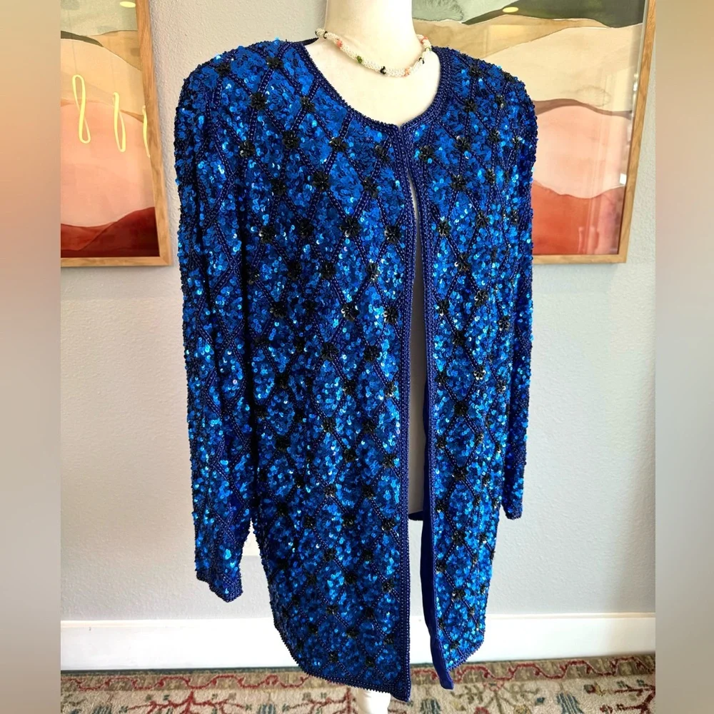 Stenay Blue Beaded Silk Sequined Vintage Jacket